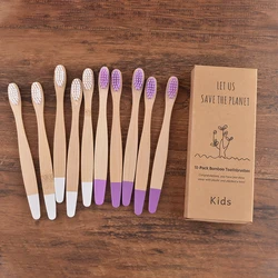 Kids' Eco-Friendly Bamboo Toothbrush Set - 10 Colorful Pieces with Soft Nylon Bristles (5 White 5 Purple)