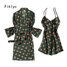 Fiklyc нижнее белье Весна новое поступление Атласный халат и платье наборы с грудью мягкие Роскошные милые женские пижамы наборы пижамы