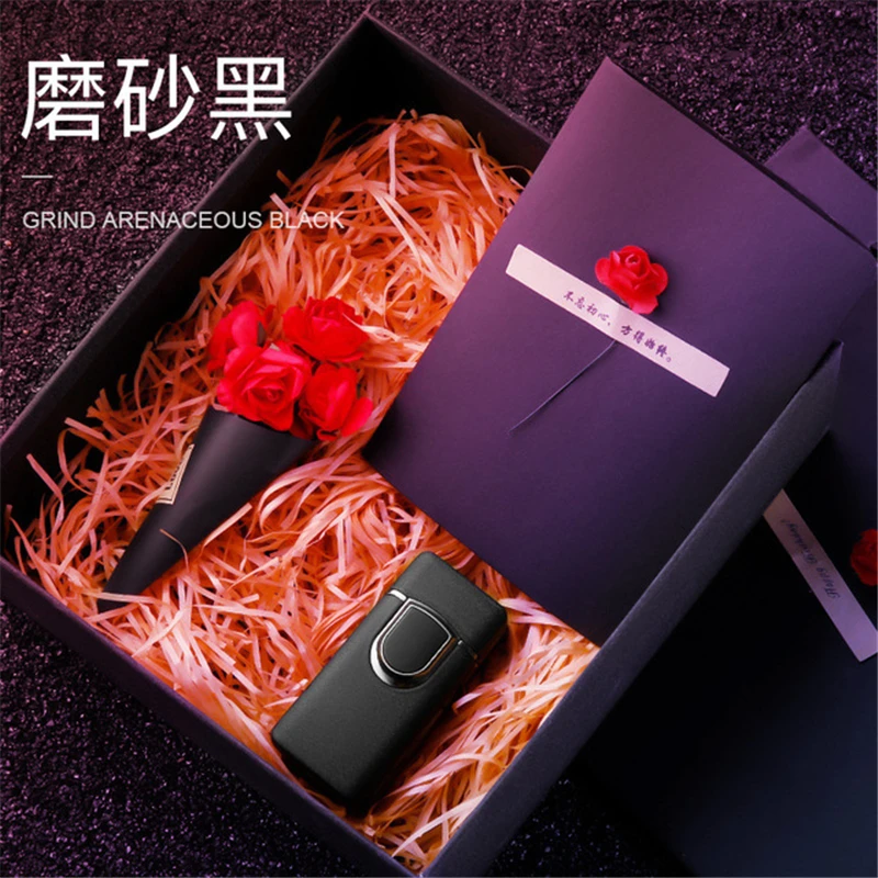 Matte Black Spining Arc Зажигалка сенсорный чувствительный вращающийся ток Экстра литиевая изоляция светодиодный дисплей питания PVD процесс с красивой подарочной коробкой - Цвет: Matte Black