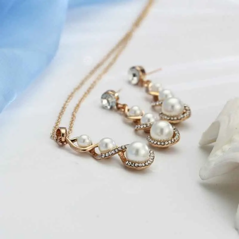 Elegant Delicate Pearl Fine Jewelry Set For Women Girl Wedding Appointment Party Gift Fashion Pearl Necklace Earring Accessories