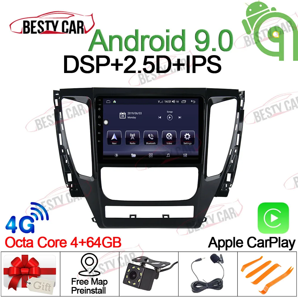 

9'' Android 9.0 Octa Core Car Radio GPS Multimedia Player Head Unit For Mitsubishi Pajero Sport 2016-2018 Car Radio Multimedia Video Player Navigation IPS 2.5D DVR WIFI 4G