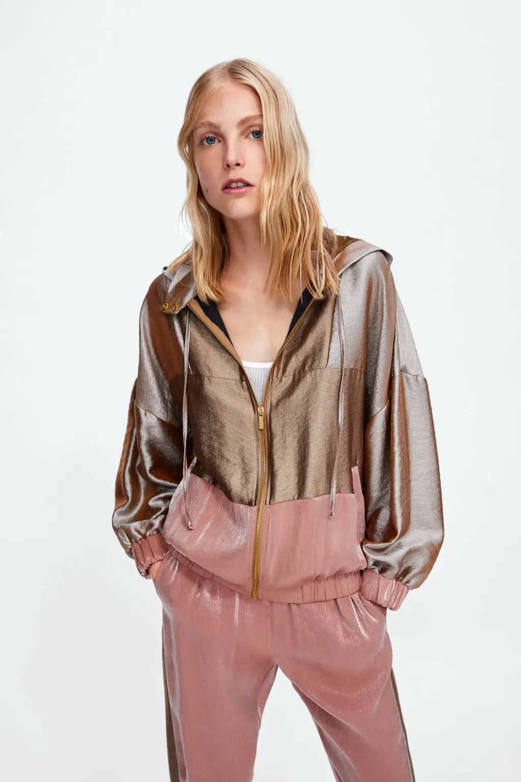 price cut 2018 Spring And Summer New Style Satin Textured Mixed Colors Jogging Jacket Women's Hooded Coat Pop