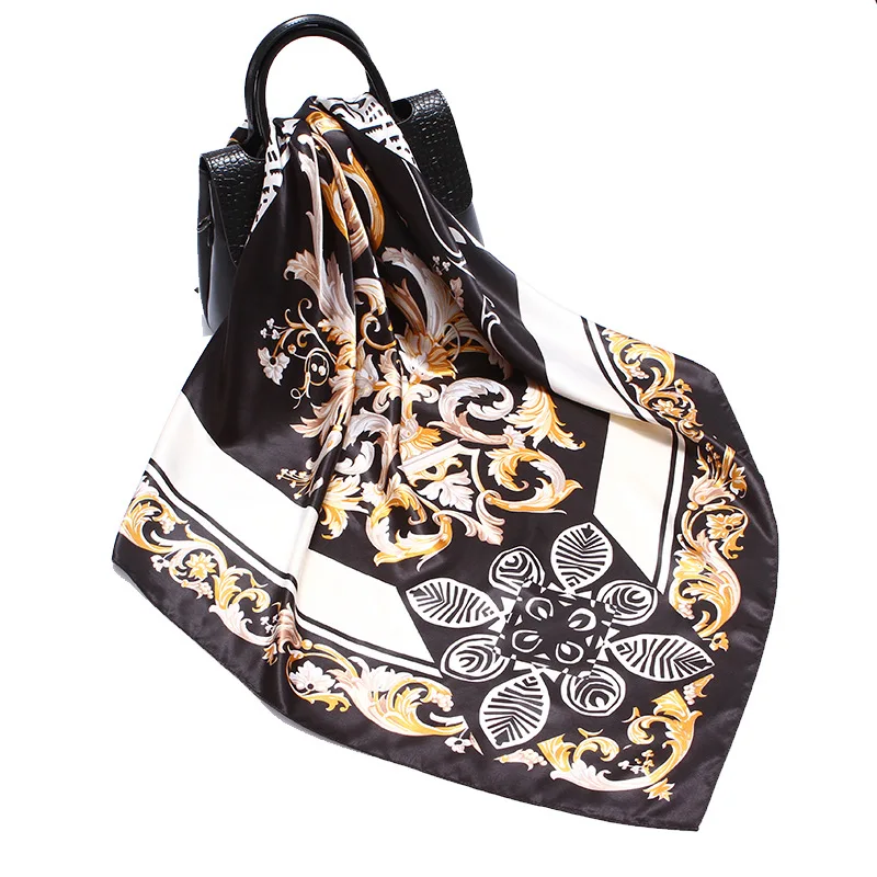 Silk Scarves 90*90cm Foulard Bandana Large Square Shawls Wraps Winter Neck Scarf Lady Hijab