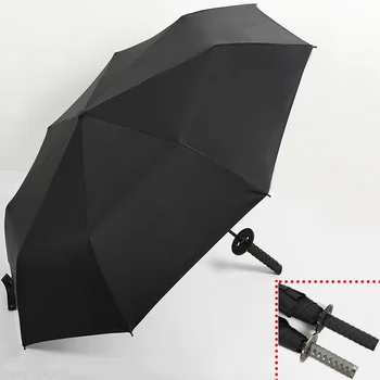 휴대용 강한 Windproof 남자 여자 비 우산 일본 사무라이 Katana 칼 코스프레 파라솔 접는 바람 저항 파라과이