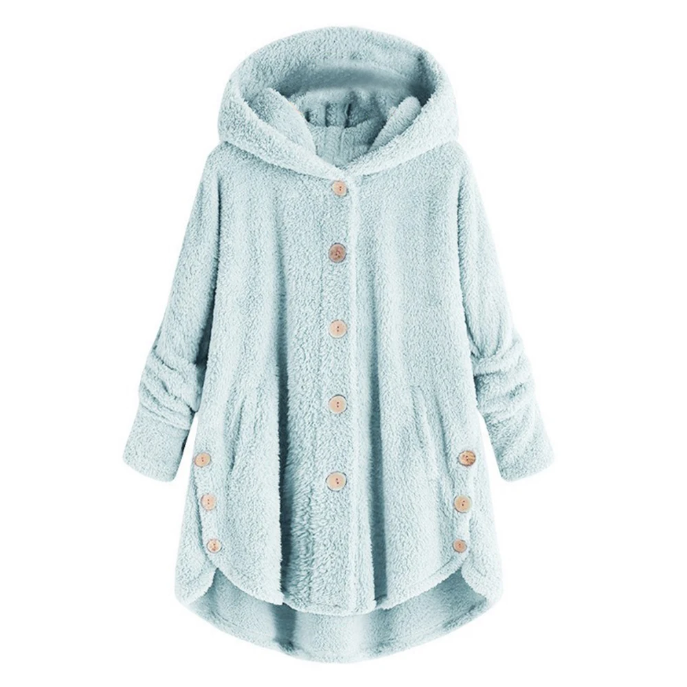 Joineles/Осенняя Женская куртка с плюшевым мишкой; большие размеры 5XL; женская куртка с капюшоном из искусственной овечьей шерсти; модные флисовые пальто с леопардовым принтом; верхняя одежда - Цвет: Sky Blue