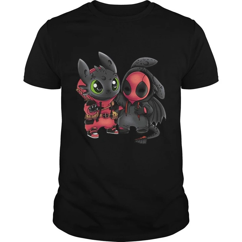 Deadpool Stitch Toothless Chibi Cute Printed Slim Fit Summer Men's T-Shirt Black Tee Shirt free shipping tops | Мужская одежда