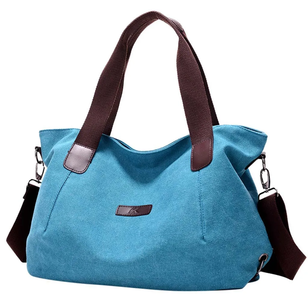 Женская сумка Роскошная Большая вместительная сумка для женщин модная парусиновая Дорожная сумка на плечо Повседневная белая женская сумка на молнии - Цвет: Синий