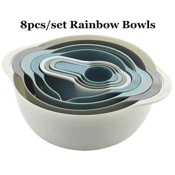 

Kitchen Baking Mixing Bowls Nesting&Stackable Set Including Measuring Cup Colander Sifter Large Bowls Knead Dough Tool 8Pcs/Set
