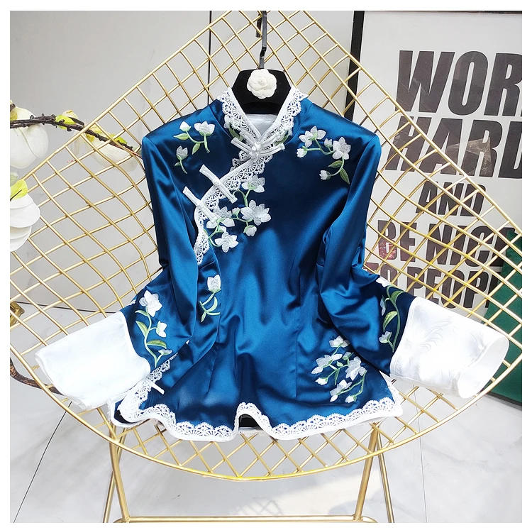 Китайская одежда женская кофточка Ципао рубашки tangzhuang древний cheongsam Льняные Топы одноцветные восточные hanfu китайские блузки - Цвет: color2
