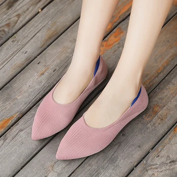 

Korean Version Fashion Women Shoes Large Size Flying Woven Mesh Surface Breathable Flat Pointed Pointed Women's Shoes Hot Sale
