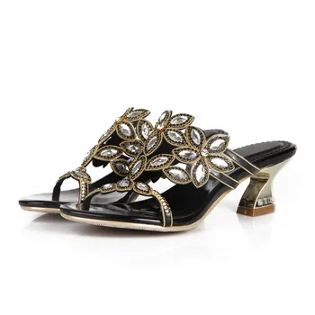 

Christia Bella Summer Fashion Chunky Heels Formal Party Pumps Rhinestones High Heels Casual Slippers Summer New Ladies Shoes