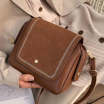 

Designer Solid Color Buckle Handbag High Quality Suede Leather Small Square Package 2019 Women's Fashion Shoulder Crossbody Bags