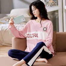 

Fdfklak Cartoon Print Plus Size Home Suit For Women Long Sleeve Pant Winter Sleepwear Women's Cotton Pajamas Female Set M-3XL