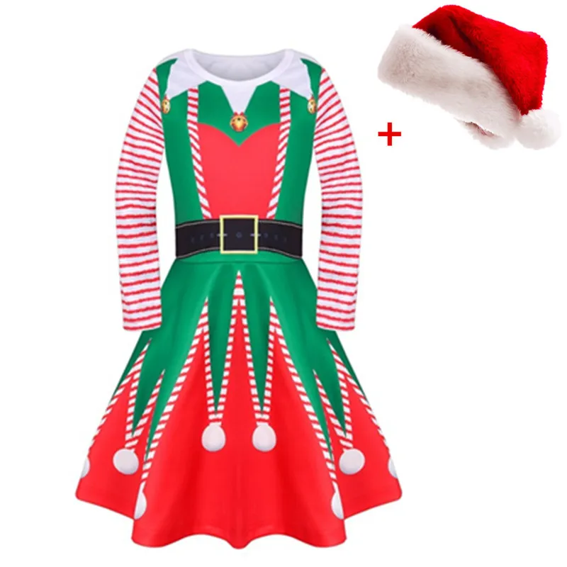 Новый Рождественский костюм зеленого эльфа для девочек Праздничный Санта Клауса