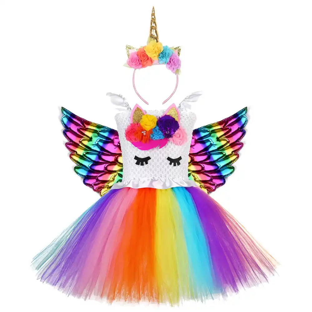 Cute Floral Unicorn Party Girls Dress Kids Halloween Unicorn Costumes