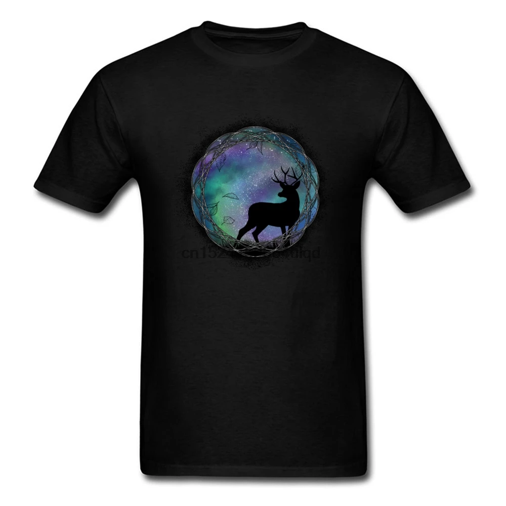 2018 Dream Window Paint Men Black T-shirt Deer Silhouette Print Short Sleeve Tops Male Birthday Gift Custom TShirt |
