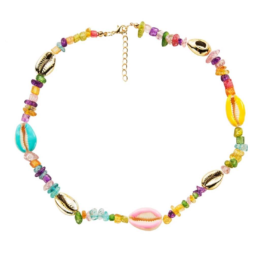 

Spring Summer Bohemian Colorful Irregular Resin Beads Shell Strand Necklaces for Women Hip Hop Jewelry