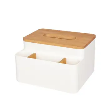 

1 Pc Tissue Boxes Multifunction Bamboo Cover Plastic Remote Control Holder Napkin Box Storage Container for Shop Home Office