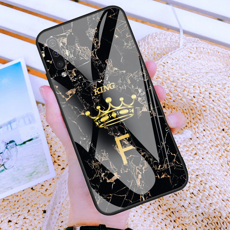 Заказное письмо имя стекло телефон для sumsung galaxy Note 9 10 Plus S8 Plus S9 S10E чехол для телефона корона король мода осень доказательство DIY 9H