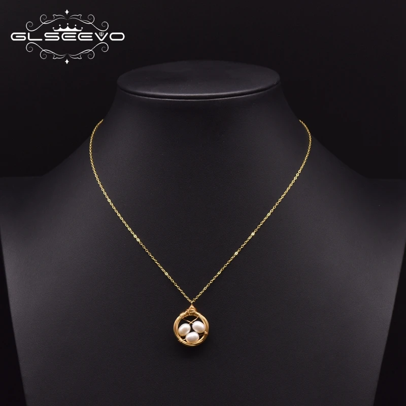 

GLSEEVO Handmade Original Design Natural Fresh Water White Pearl Pendant Necklace For Women Girl Lovers' Engagement Gift GN0163