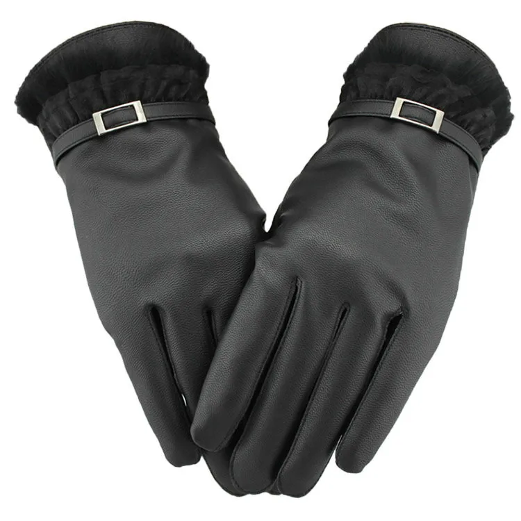 Touchable lace-trimmed leather gloves female Goris touch-screen touch ladies gloves Winter