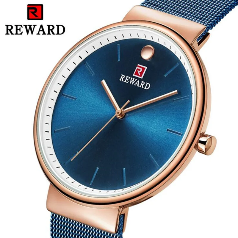 

REWARD Simple Fashion Watches Men Quartz Watch Business Men's Wristwatch Stainless Steel Strap Watches 2019 New Arrival Blue