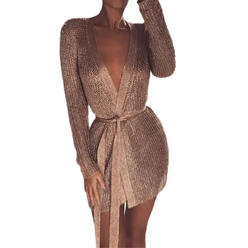 

New Women Sweater Lemonade Gold Hook Cardigan Autumn Winter Long Sleeve Casual Loose Knitted Sweater Jumper Girding Mini Dress
