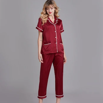

Pajamas loose two-piece new pajamas women spring and summer rayon short-sleeved home service pijamas women trousers casual