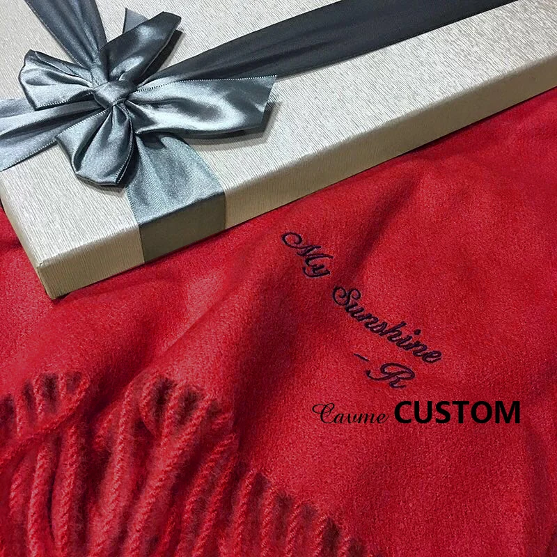 CAVME Pure Wool Pashmina Scarf Stole Plaid Shawl with Tassels for Women Ladies Large Scarf 130*170cm CUSTOM LETTERS