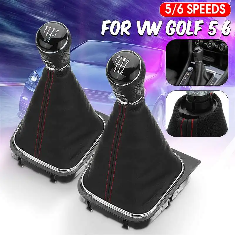5/6 Speed Car MT Gear Shift Knob Shifter Lever PU Leather Gear Shift Collar Gaiter Boot Cover For VW Golf 5 6