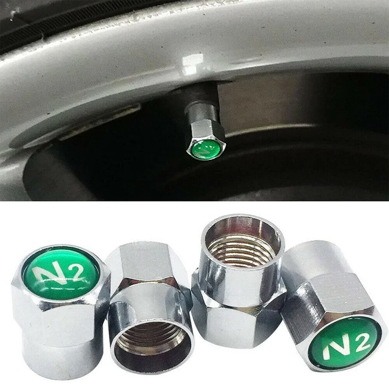 4pcs NITROGEN N2 Wheel Tire Valve Stem Valve Caps Chrome Plating O ring
