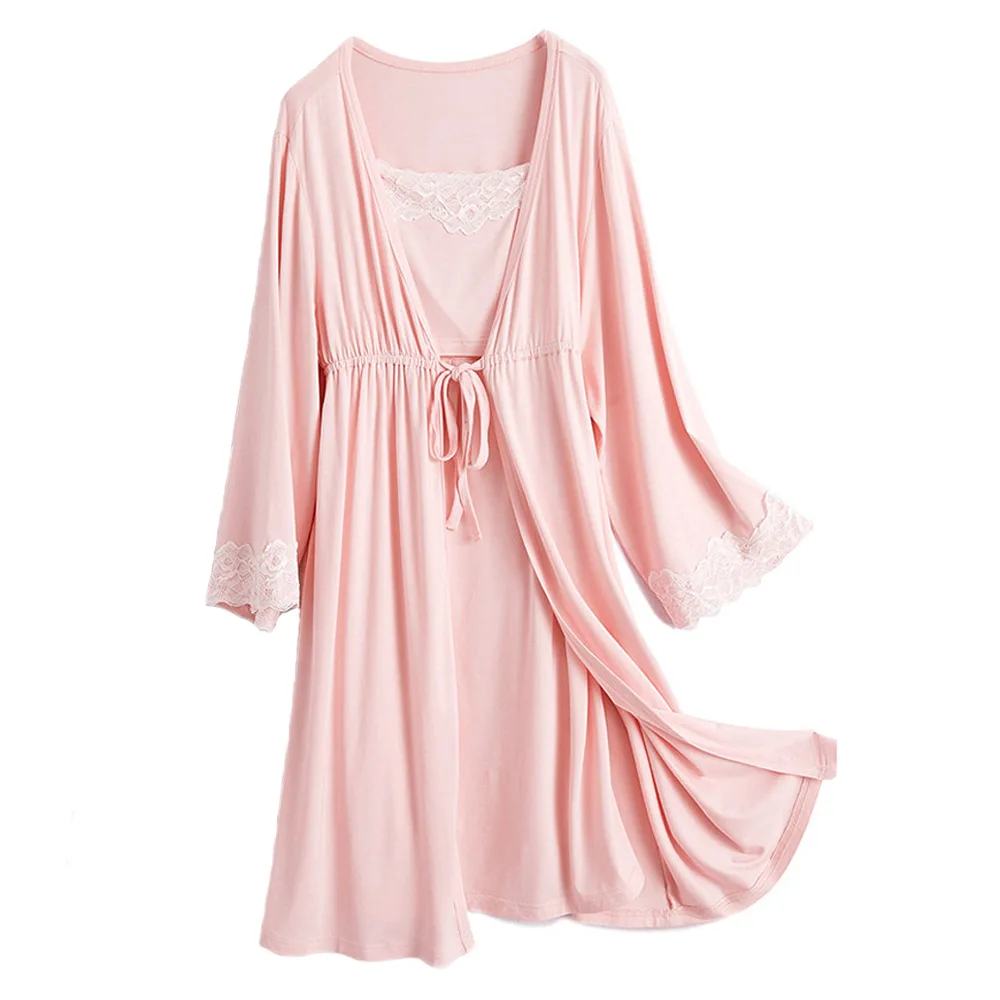 

Pregnancy Maternity Sleepwear Nursing Pregnant Breastfeeding Nightgown Elegant Maternity Nursing Dress 2Pcs/Set