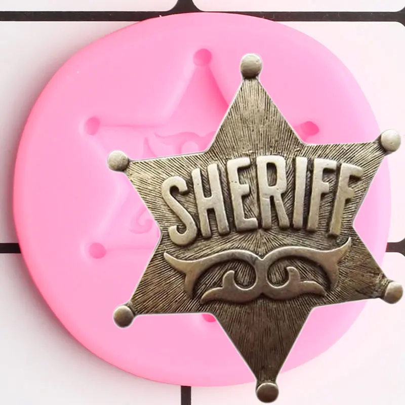 Sheriff Badge Silicone Molds Baby Party Cupcake Topper Fondant Cake Decorating Tools Cookie Baking Candy Clay Chocolate Moulds