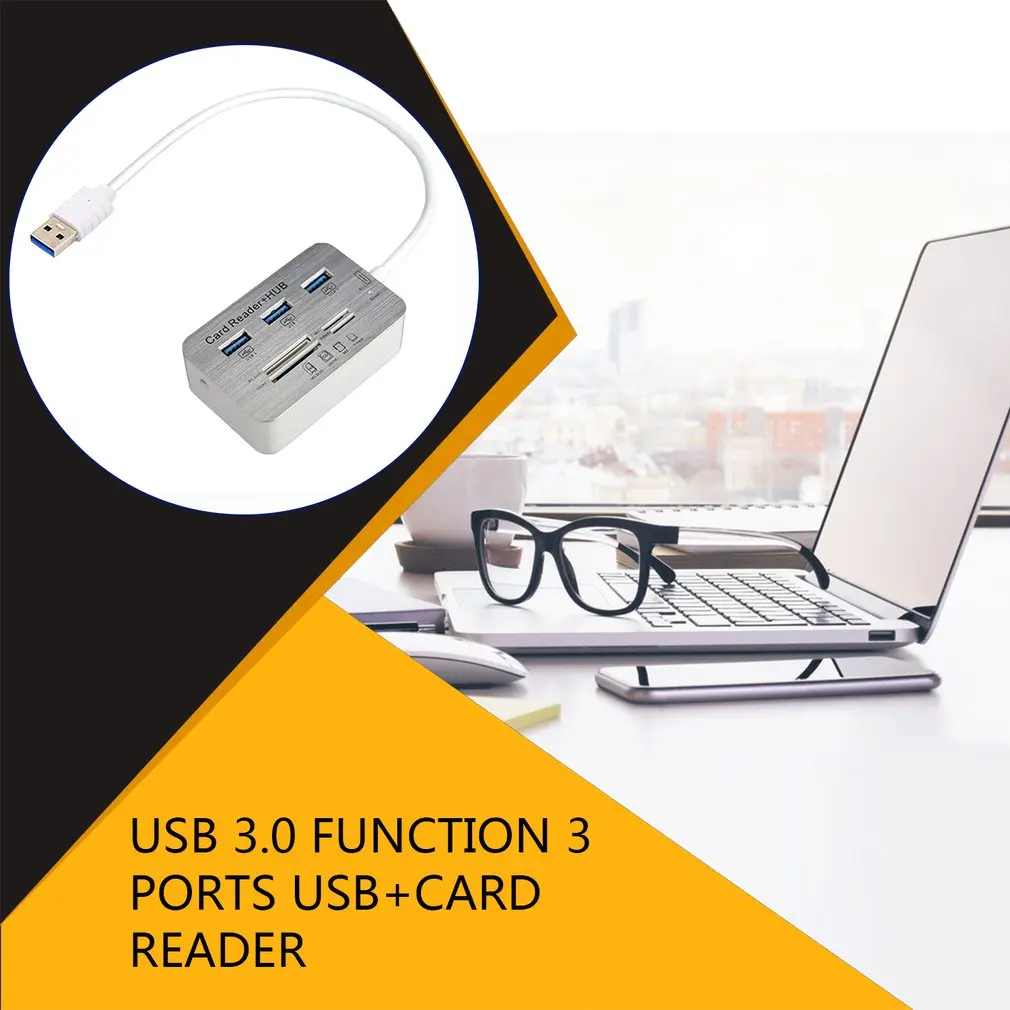 USB 3,0 док-станция USB 3,0 высокое Скорость 7 в 1 устройство для чтения карт памяти флеш адаптером MS/M2/TF адаптер зарядное устройство с 3 usb-портами для разветвитель комбо из алюминиевого сплава