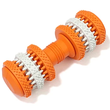 

Rubber Molar Dog Toys Clean Dumbbell Teething Stick Bite Toys Pet Dog Chew Toys Swivel Leakage Food Orange