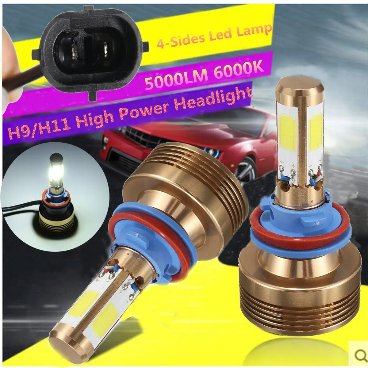 Пара 6000k белый 55W 5000LM H11/H9 светодиодный светильник 4 стороны фар автомобильный комплект луч автомобильные лампы