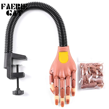 

1 Set Professional Practice Fake Hand Model + 100 Pcs Finger False Nail Art Tips Manicure Tools Adjustable Flexible DIY Training