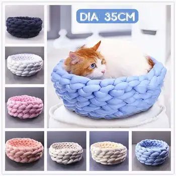

Pet Dog Bed Warming Dog Cat House Soft Kennels Soft Handmade Knitting Coarse Wool Pet House Warm Plush Cozy Pet Nest Mat 35cm