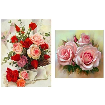 

Round Drill 5D Diy Diamond Painting "Pink Rose" & 5D DIY Diamond Painting Flowers Full Square Rose Garden Decoration