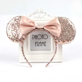 

Pink Sequins Disney Headband Tiara Cute Cartoon Minnie Children Adult Holiday Travel Bow-knot Hairband
