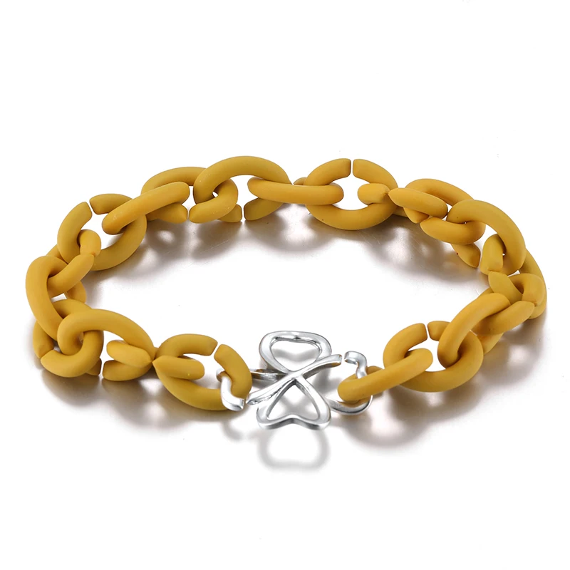 Valentine's Day Gift 925 Sterling Silver Lucky Clover Bead Charm 10 color Bracelet Rubber x Bangles For Women DIY Jewelry - Окраска металла: PX0044
