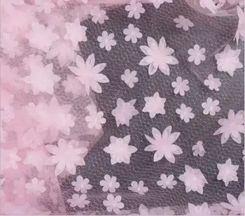 

3D Flower Fabric, Beautiful Petal Tulle Fabric, Pink/Nude/Off White/Black/Sky Blue Mesh Party Dress Fabric