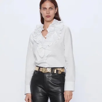 

Solid V Neck Blouses Women Fashion Cascading Ruffles Poplin Shirts Women Elegant Casual Tops Female Ladies JH