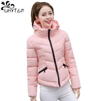 

UHYTGF Women's clothing Outerwear 3XL Plus Size winter hooded jacket women cotton warm women parka large size Thicken coat X503
