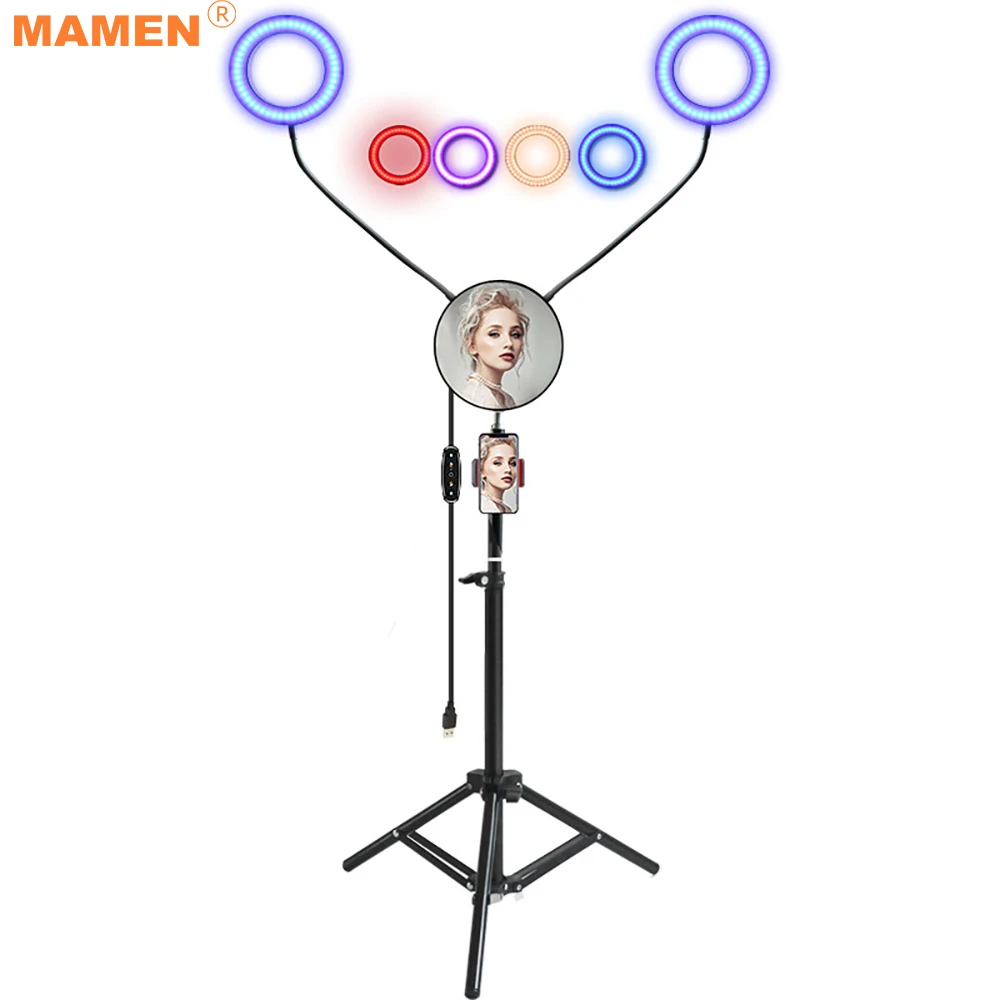 

MAMEN RGB 6 inch Ring Light LED Dimmable Photography Lighting Video Studio Selfie Photo For Youtube Live Streaming With Tripod
