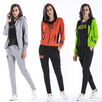 

Women Sports Suits Zipper Hooded Coats+T-shirts Long Trousers Letter Print 3 Piece Set 2020 Autumn Female Jogging Tracksuit Sets