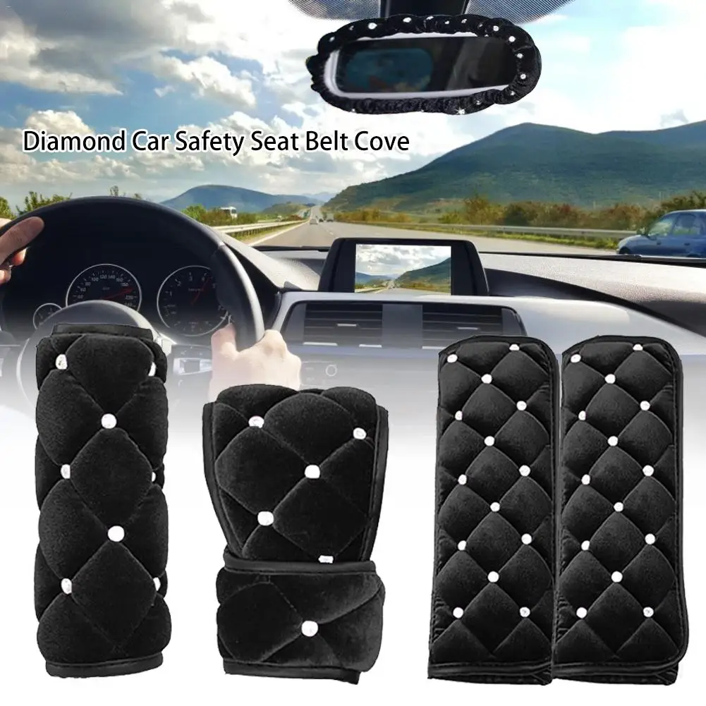 

Fashion Diamond Plush Rhinestones Car Safety Seat Belt Cover Shoulder Pad Women Belt Shifter Gear Cover Car Interior Accessories