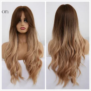 Image 5 - EASIHAIR pelucas de cabello ombré ondulado sintético para mujer, largo, marrón oscuro, alta densidad, con flequillo, Natural, para Cosplay diario