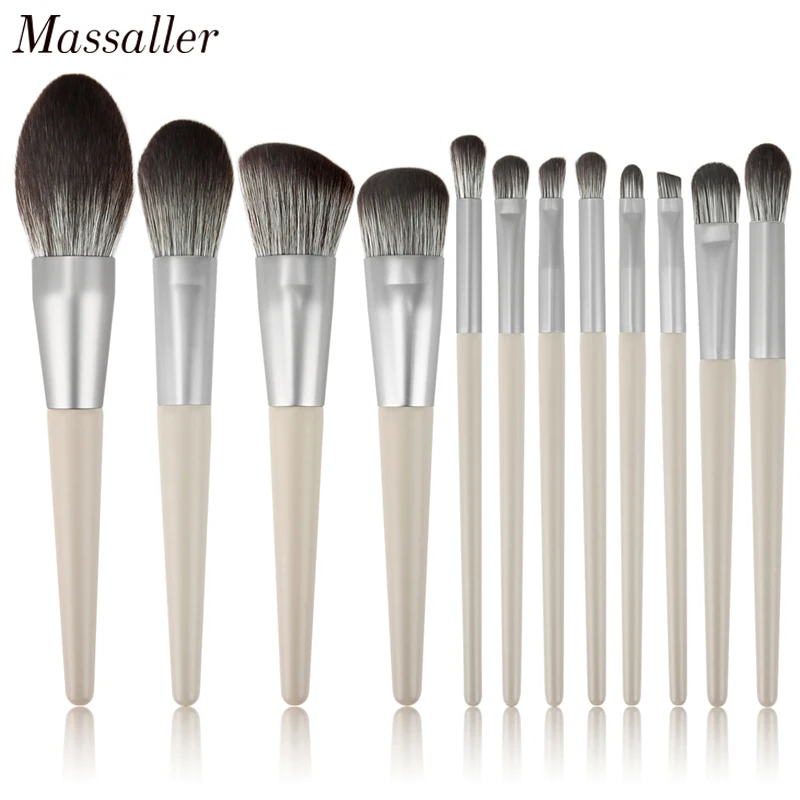 Massaller 12pcs Sub grey Professional Use Makeup Brushes Set Large Powder Foundation Blush Brush Lip Eye 1