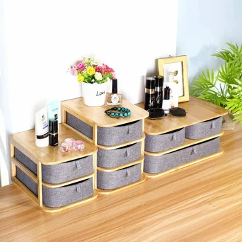 

Bamboo Oxford Cloth Storage Box Makeup Organizer Case Drawers Multilayer Home Storage Organizer Office Sundries Container Boxes